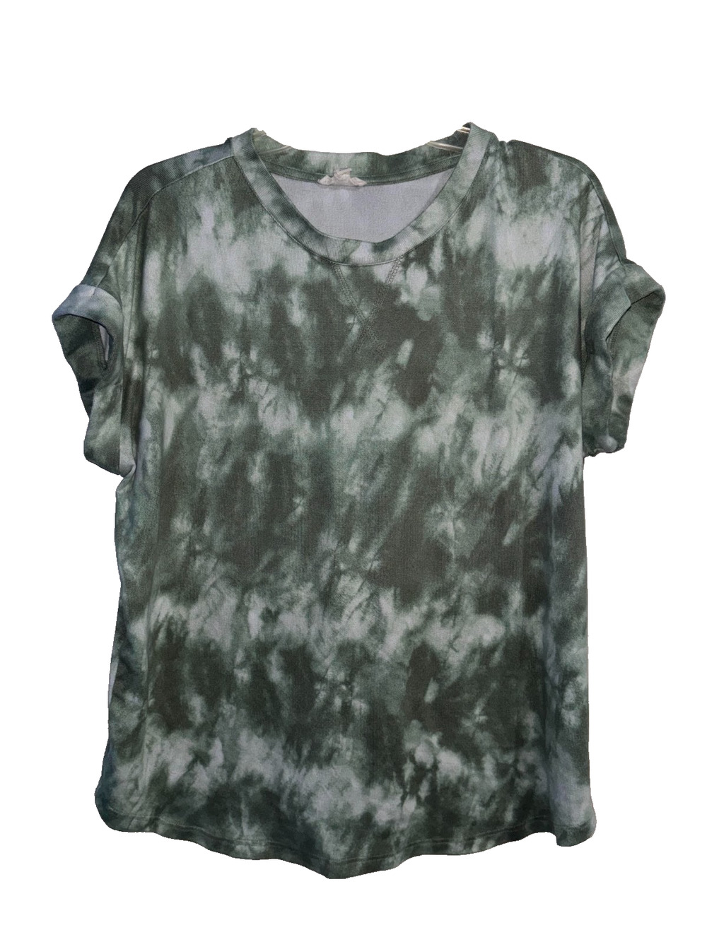 Como Blu Top Womens XL Sage Green Tie Dye Thermal Waffle Knit Rolled Cuff Casual